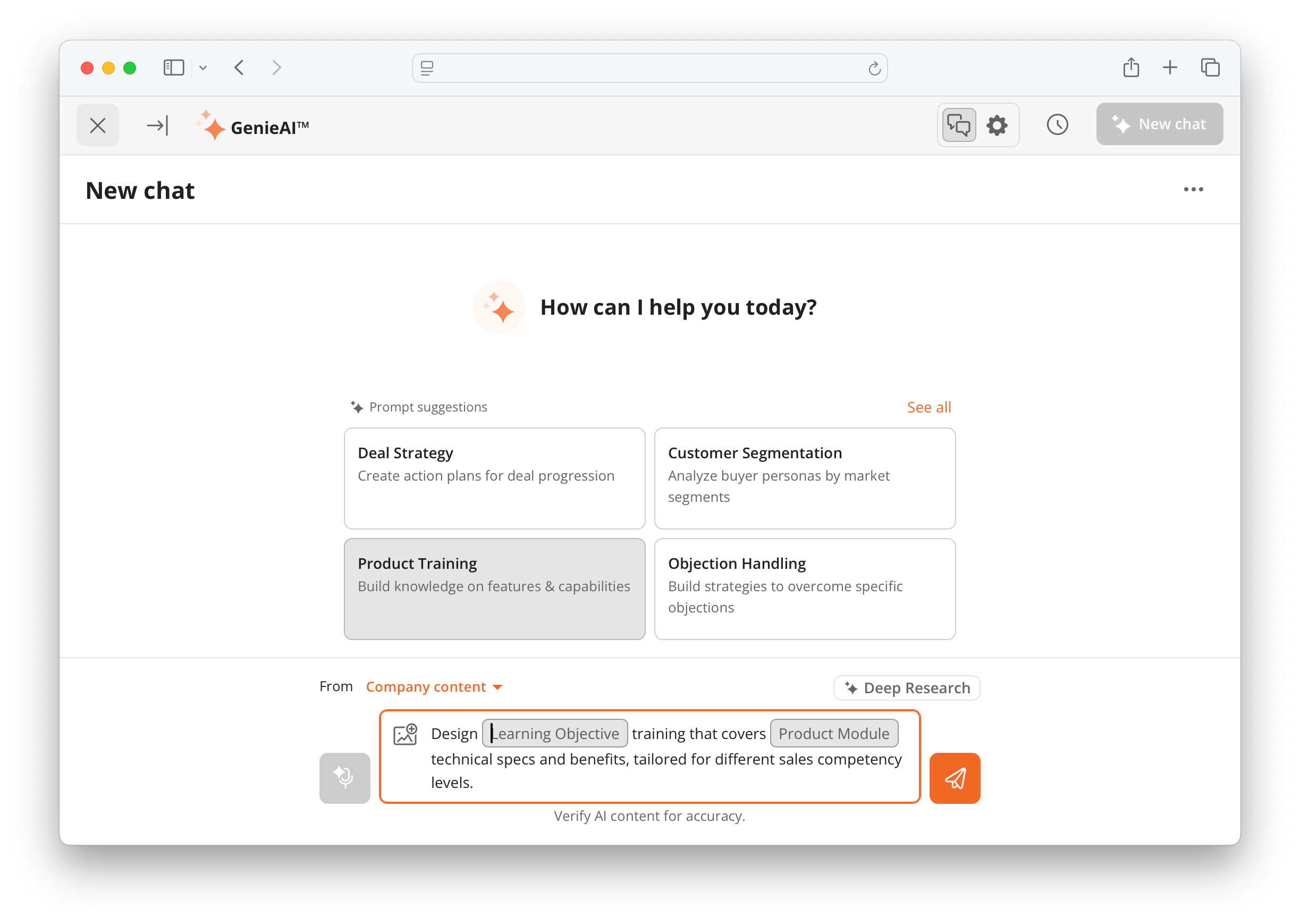 Screenshot 7: User view showing custom suggestion cards in the chat interface